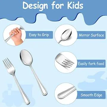 TeamFar Toddler Utensils, Stainless Steel Toddler Silverware Small Kid Cutlery Set for Self-Feeding, with Line Patterned Edge, Healthy & Non Toxic, Mirror Surface & Dishwasher Safe–3 Forks + 3 Spoons