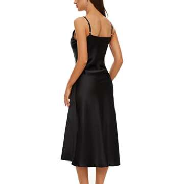 MOUEEY Women's Sleeveless Spaghetti Strap Satin Dress Cocktail Beach Evening Party Cowl Neck Midi Elegant Dresses Black S