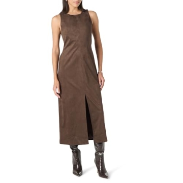 The Drop Women’s Mina Faux Suede Maxi Dress with Front Slit Detail, Hot Fudge, S