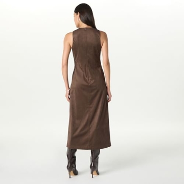The Drop Women’s Mina Faux Suede Maxi Dress with Front Slit Detail, Hot Fudge, S