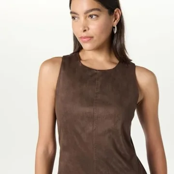 The Drop Women’s Mina Faux Suede Maxi Dress with Front Slit Detail, Hot Fudge, S