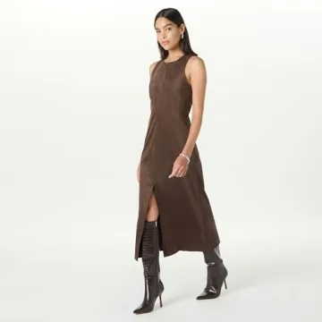 The Drop Women’s Mina Faux Suede Maxi Dress with Front Slit Detail, Hot Fudge, S