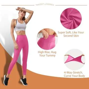 High Waisted Leggings for Women - No See Through Tummy Novelty Workout Yoga Pants with Pockets Reg & Plus A-Pink