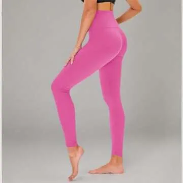 High Waisted Leggings for Women - No See Through Tummy Novelty Workout Yoga Pants with Pockets Reg & Plus A-Pink