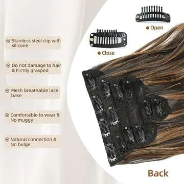 Fliace Highlight balayage dark brown Hairpieces, Natural & Blends Well Clip in Hair Extensions (20inch, 6pcs, Dark roasted coffee & Caraamel brown)