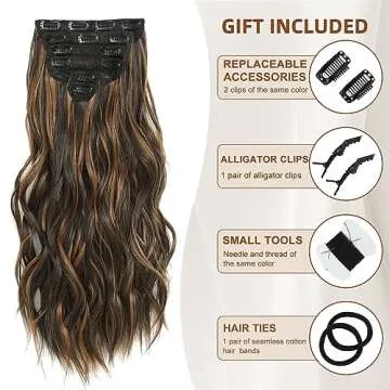 Fliace Highlight balayage dark brown Hairpieces, Natural & Blends Well Clip in Hair Extensions (20inch, 6pcs, Dark roasted coffee & Caraamel brown)
