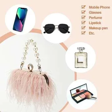 Women Pure Natural Ostrich Feather Fluffy Evening Clutch Purse Suitable for Party,Wedding,Tea Party Clutch Handbag (Pink Feather)