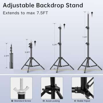 BEIYANG Backdrop Stand, 7.5 FT x 10 FT Adjustable Photography Background Support System Kit with Carrying Bag for Photo Video Studio