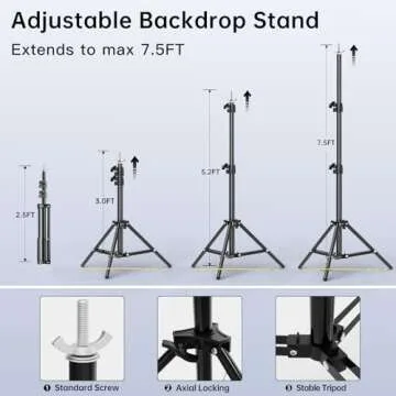 BEIYANG Backdrop Stand, 7.5 FT x 10 FT Adjustable Photography Background Support System Kit with Carrying Bag for Photo Video Studio