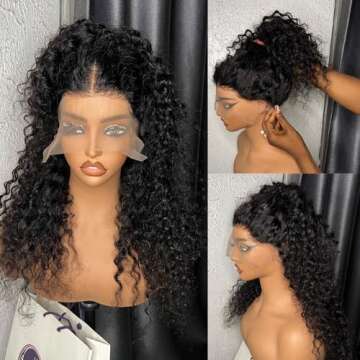 PXTPXT 360 Lace Front Wigs Human Hair Pre Plucked Deep Wave Lace Front Wigs Human Hair Wigs for Blac...