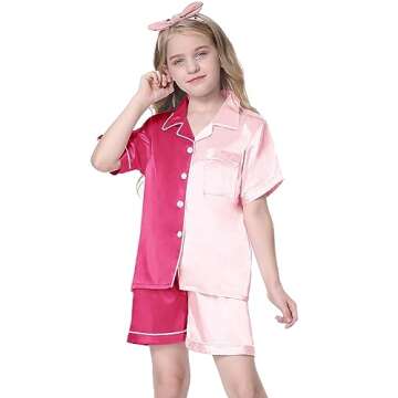 Schbbbta Women Pajamas set, Satin Silk Pajamas 2 Pcs Button Down Sleepwear Short Sleeve Loungewear O...