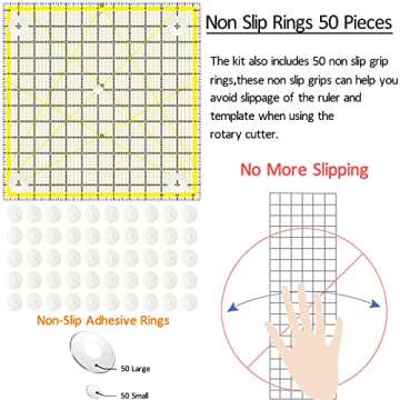 7 Piece Acrylic Quilting Ruler,Fabric Cutting Ruler, for Quilting, Sewing & Crafts Template, Double-Colored Grid Lines，with Non Slip Rings 50 Pieces