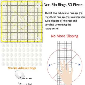7 Piece Acrylic Quilting Ruler,Fabric Cutting Ruler, for Quilting, Sewing & Crafts Template, Double-Colored Grid Lines，with Non Slip Rings 50 Pieces