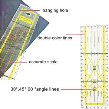 7 Piece Acrylic Quilting Ruler,Fabric Cutting Ruler, for Quilting, Sewing & Crafts Template, Double-Colored Grid Lines，with Non Slip Rings 50 Pieces