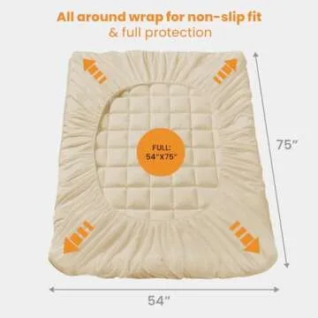 MATBEBY Full Size Mattress Pad - Cooling Breathable Mattress Topper, Quilted Fitted Mattress Protector, Pillow Top Mattress Cover with 8-21" Deep Pocket, Soft, Machine Washable, Beige, 54x75 Inches