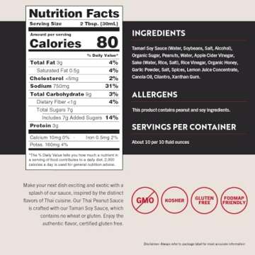 San-J - Gluten Free Thai Peanut Sauce -Traditional and Tasty Cooking Sauce - Non-GMO - 10 oz. Bottle