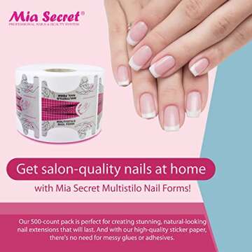 Mia Secret Multistilo 500 PCS - Nail Extension Tips, Nail Forms for Acrylic Nails, Acrylic Nail/UV Gel Nail Extension Forms - Guide Stickers for Nails