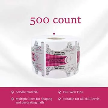 Mia Secret Multistilo 500 PCS - Nail Extension Tips, Nail Forms for Acrylic Nails, Acrylic Nail/UV Gel Nail Extension Forms - Guide Stickers for Nails