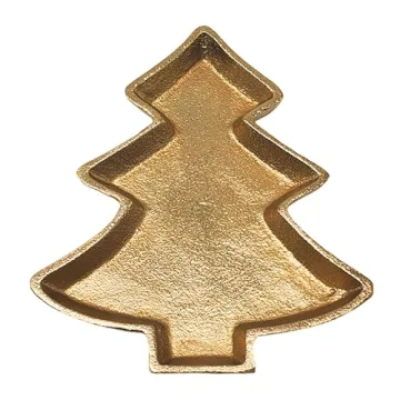 Gold Christmas Tree Tray - Xmas Tree Shaped Dish - Decorative Serving Platter for Appetizers - Holid...