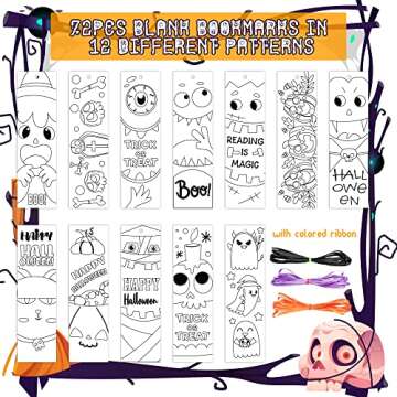X1zuue 75Pcs Halloween Color Your Own Bookmarks, Kids DIY Coloring Blank Bookmarks Halloween Party G...