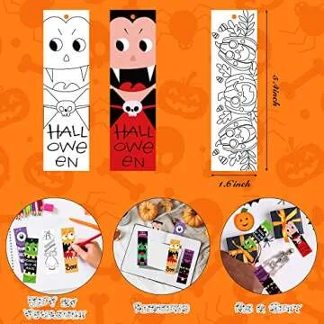 X1zuue 75Pcs Halloween Color Your Own Bookmarks, Kids DIY Coloring Blank Bookmarks Halloween Party Game Prize Art Craft Supplies for Teachers Students Fillers Classroom Reading Club Rewards Book Decor