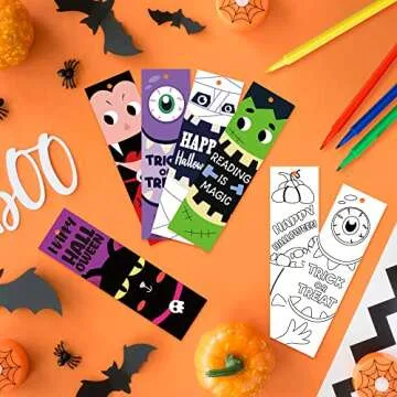 X1zuue 75Pcs Halloween Color Your Own Bookmarks, Kids DIY Coloring Blank Bookmarks Halloween Party Game Prize Art Craft Supplies for Teachers Students Fillers Classroom Reading Club Rewards Book Decor