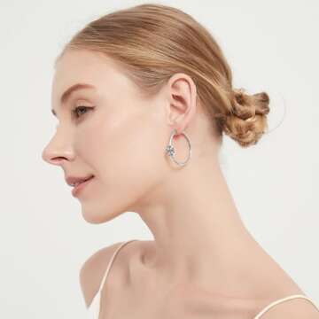 Surrounded Forest White Gold Plated HoopEarrings Cross Huggie Hoop Earrings for Women Cross Hoop Earrings 35mm