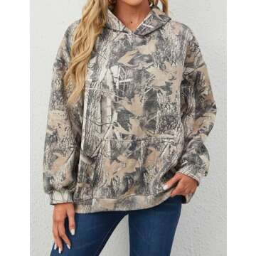 Anoumcy Camo Hoodie - Cozy Maple Leaf Oversized Sweatshirt with Warm Fleece