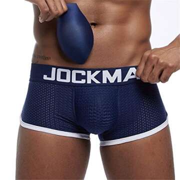 JOCKMAIL Mens Underwear Boxer Mesh Mens Padded Underwear Boxer with Hip Pad Men's Boxers (US, Alpha, X-Large, Regular, Regular, Navy)