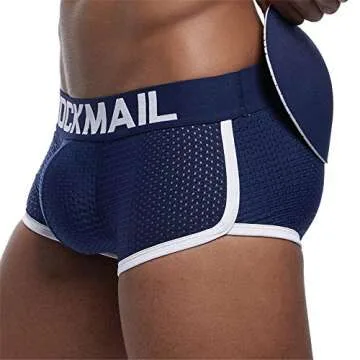 JOCKMAIL Mens Underwear Boxer Mesh Mens Padded Underwear Boxer with Hip Pad Men's Boxers (US, Alpha, X-Large, Regular, Regular, Navy)