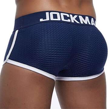 JOCKMAIL Mens Underwear Boxer Mesh Mens Padded Underwear Boxer with Hip Pad Men's Boxers (US, Alpha, X-Large, Regular, Regular, Navy)