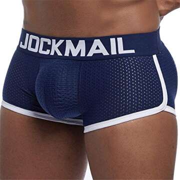 JOCKMAIL Mens Underwear Boxer Mesh Mens Padded Underwear Boxer with Hip Pad Men's Boxers (US, Alpha, X-Large, Regular, Regular, Navy)