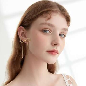 LILIE&WHITE Gold Bow Earrings For Women Fashion Ribbon Dangle Earrings Bow drop Earrings Bow Jewelry...