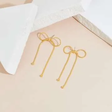 LILIE&WHITE Gold Bow Earrings Dangle Jewelry for Women