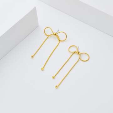 LILIE&WHITE Gold Bow Earrings Dangle Jewelry for Women