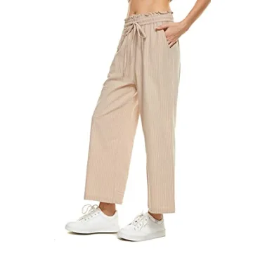 Stylish LNX Womens High Waisted Linen Pants with Pockets
