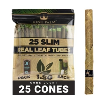 King Palm Slim Size Natural Pre Wrap Palm Leafs (1 Pack of 25, 25 Rolls Total) - Pre Rolled Cones - ...