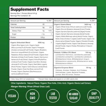 NutraChamps Super Greens Powder Premium Superfood | 20+ Organic Green Veggie Whole Foods | Wheat Grass, Spirulina, Chlorella | Antioxidant, Digestive Enzyme & Probiotic Blends (9.0 Oz, Berry)