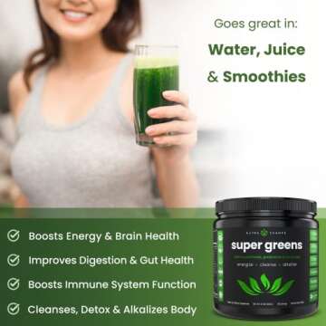 NutraChamps Super Greens Powder Premium Superfood | 20+ Organic Green Veggie Whole Foods | Wheat Grass, Spirulina, Chlorella | Antioxidant, Digestive Enzyme & Probiotic Blends (9.0 Oz, Berry)