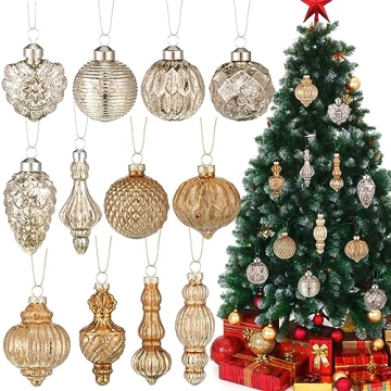 Soaoo 12 Pcs Mercury Glass Christmas Ornaments – Vintage Finial Decorations for Your Holiday Tree