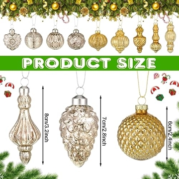Elegant 12 Pcs Mercury Glass Christmas Ornaments Set