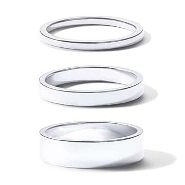 PAVOI Rhodium Plated Three Stackable Rings Set for Women - Set of 3 Wide Stacking Ring Pack - Gold Statement Jewelry, Size 10