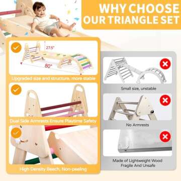 7-in-1 Extra Large Pikler Triangle Set for Toddlers, Indoor Wooden Climbing Toy with Arch, Ramp & La...