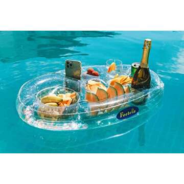 FEEBRIA Inflatable Pool Drink Holder with Large Capacity, Floating Drink Float for Hot Tub, Pool, Be...