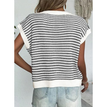 EVALESS Women's Spring Striped Sweater Vest - Chic & Versatile Tank Top 2025 - Black - Small