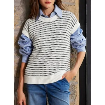 EVALESS Women's Spring Striped Sweater Vest for Stylish Comfort