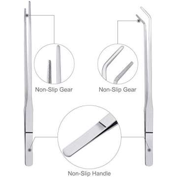 3 Pcs Aquarium Tweezers, Stainless Steel Feeding Tongs Straight and Curved Tweezers Set Long Handle Reptile Feeding Tongs for Aquatic Plants Lizards Spider Snakes