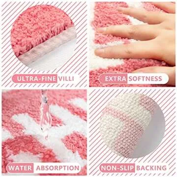 RORA Funny Cute Chill Pill Bath Mat Small Pink Bathroom Rugs Preppy Bathroom Decor Aesthetic Bath Rug Non Slip Washable Water Absorbent
