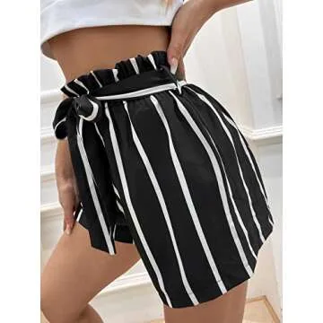 Milumia Striped Wide Leg Paperbag Waist Shorts for Women