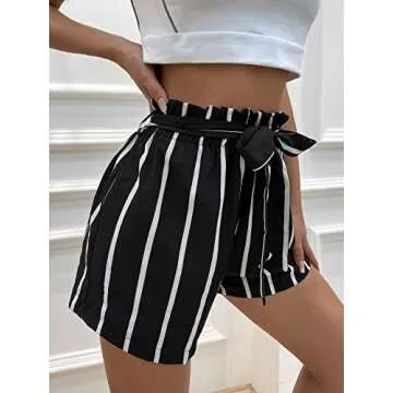 Milumia Striped Wide Leg Paperbag Waist Shorts for Women